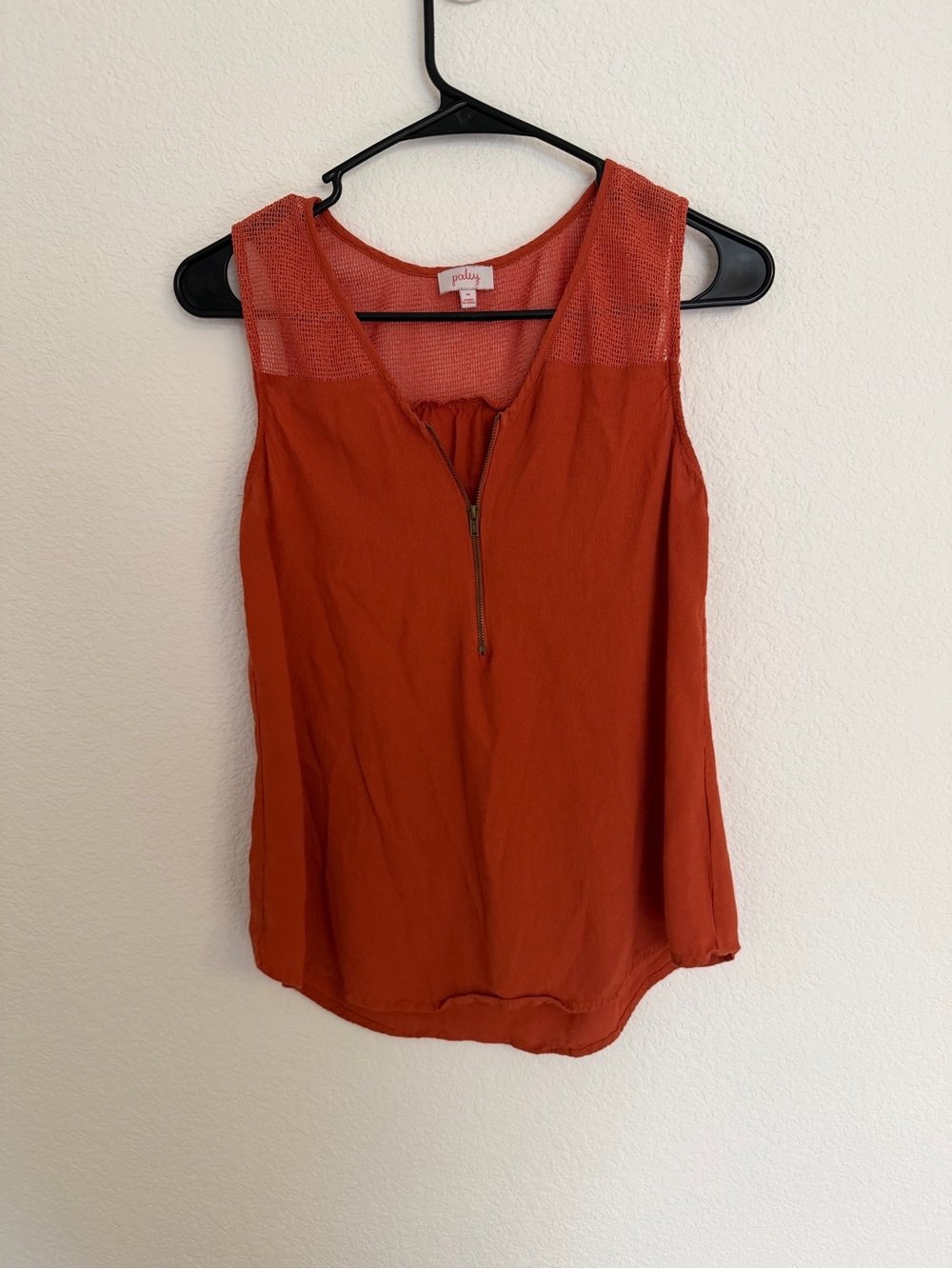 Pixley Sleeveless Zip-Front Tank in Rust Orange